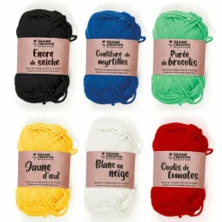 Graine Créative GRAINE CRÉATIVE - 6 fils de coton spécial crochet 55 m - blanc-rouge-jaune-vert-bleu-noir New