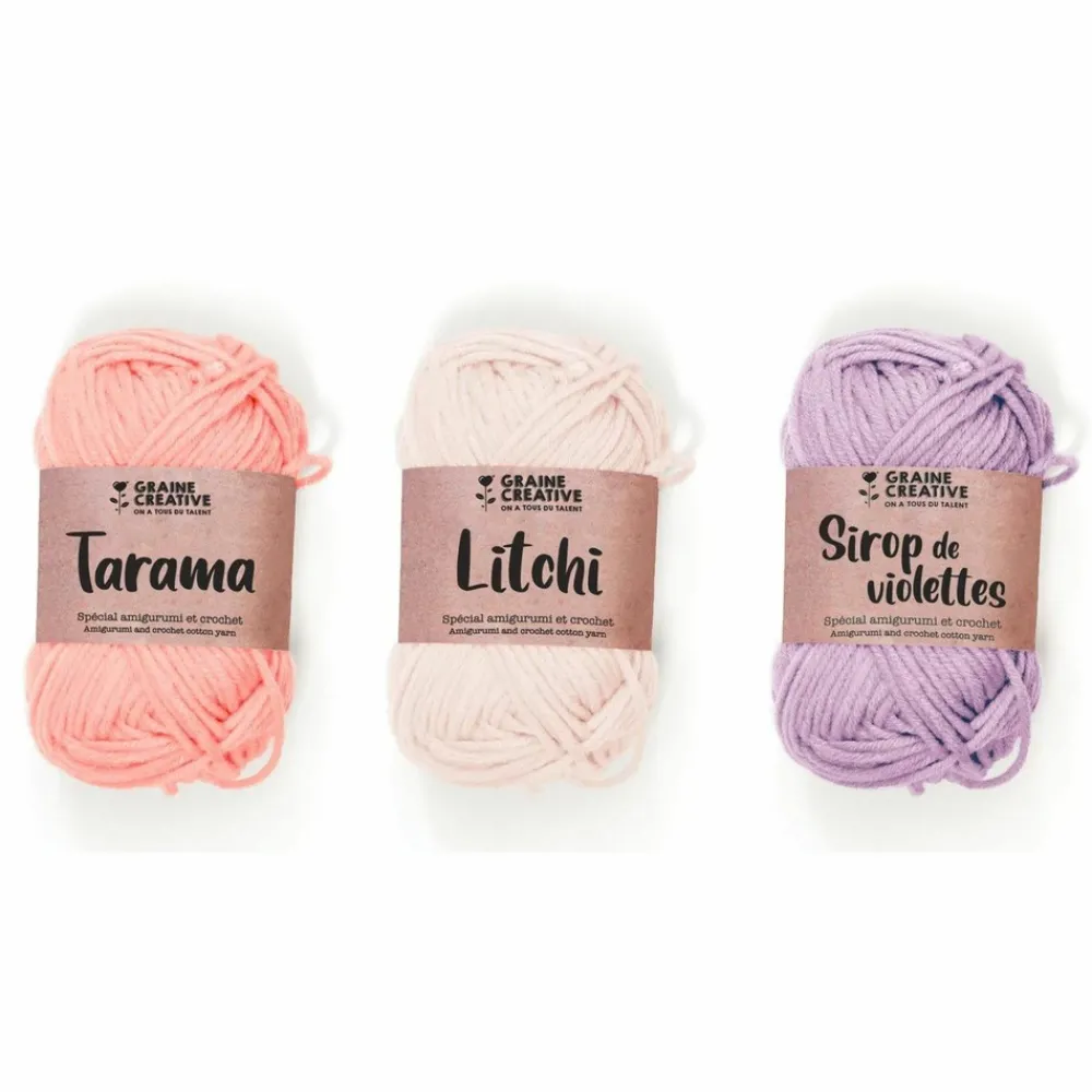 Graine Créative GRAINE CRÉATIVE - 3 fils de coton spécial crochet 55 m - rose clair-mauve-vieux rose Clearance