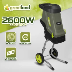 Greatland Broyeurs, Nettoyeurs Et Souffleurs | - Broyeur de végétaux électrique 2600w avec sac récupérateur de 45l