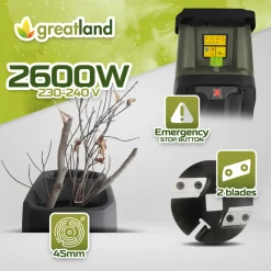 Greatland Broyeurs, Nettoyeurs Et Souffleurs | - Broyeur de végétaux électrique 2600w avec sac récupérateur de 45l