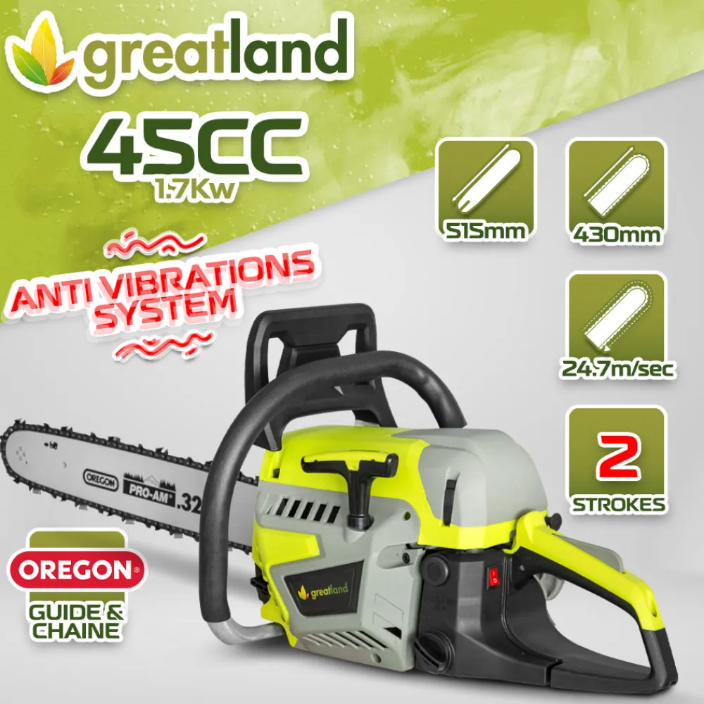 Greatland Taille-Haies, Tronçonneuses Et Élagueuses | - Tronçonneuse thermique 45cc - guide et chaîne oregon -