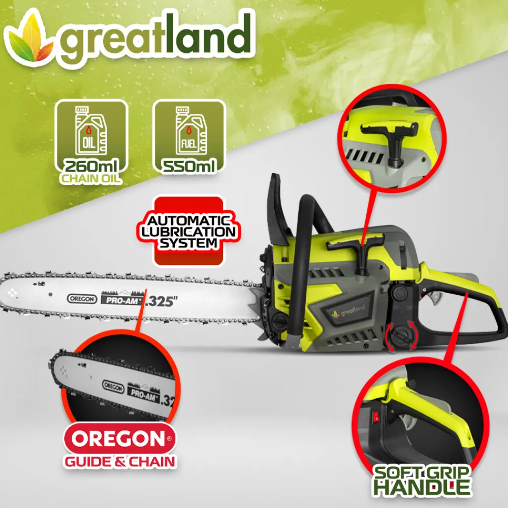 Greatland Taille-Haies, Tronçonneuses Et Élagueuses | - Tronçonneuse thermique 45cc - guide et chaîne oregon -