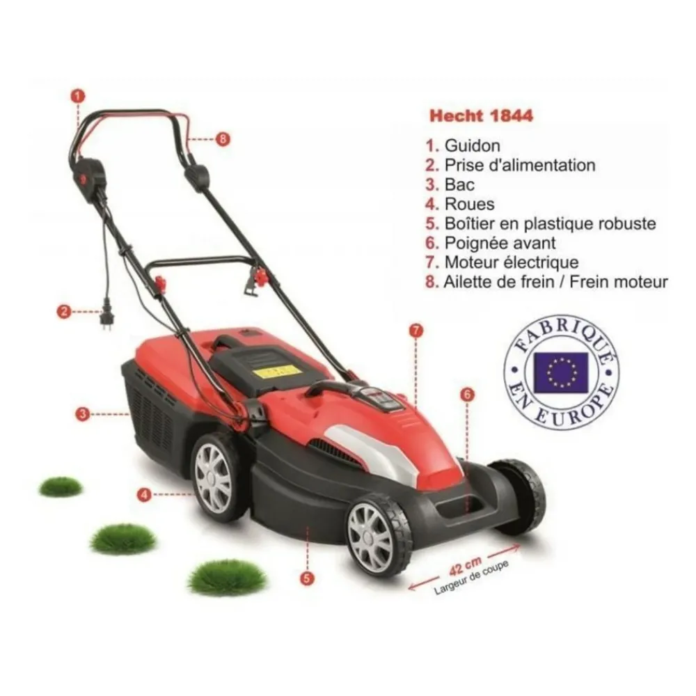 Hecht Tondeuses | - H 1844 tondeuse a gazon electrique 1800 w 3300 u/min