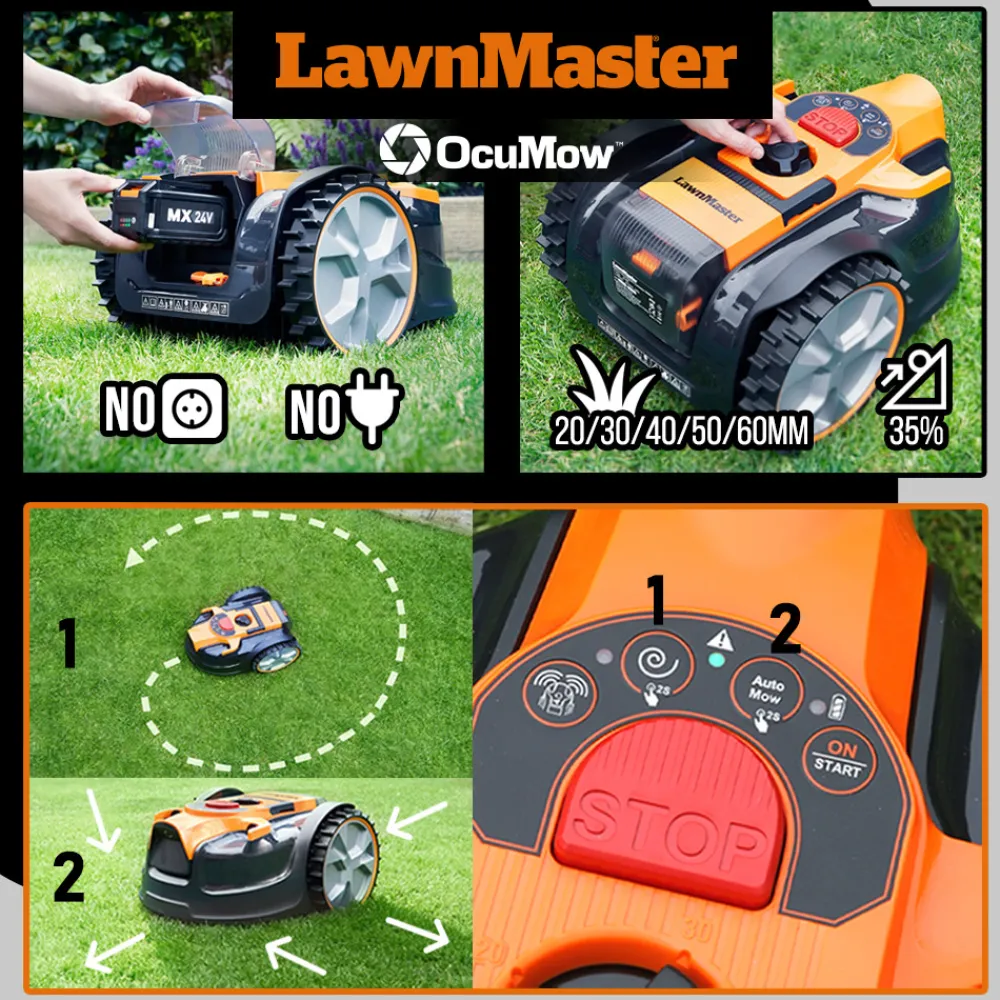 Lawnmaster Tondeuses | - Robot tondeuse autonome 24v - 8ah sans fil périmétrique - le robot le plus simpl