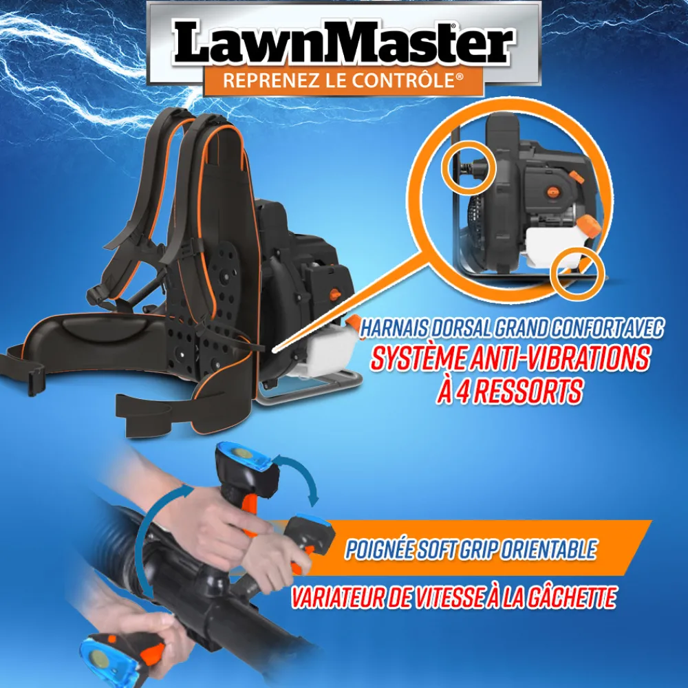 Lawnmaster Broyeurs, Nettoyeurs Et Souffleurs | - Souffleur thermique dorsal 31cc avec démarrage électrique - 270km/h -