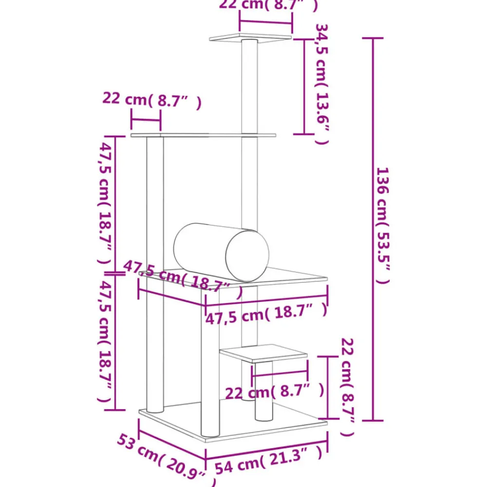 Maison Exclusive Arbres À Chat Et Jouets | - Arbre à chat avec griffoirs en sisal crème 136 cm