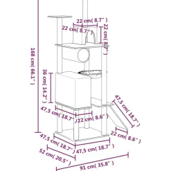 Maison Exclusive Arbres À Chat Et Jouets | - Arbre à chat avec griffoirs en sisal crème 168 cm