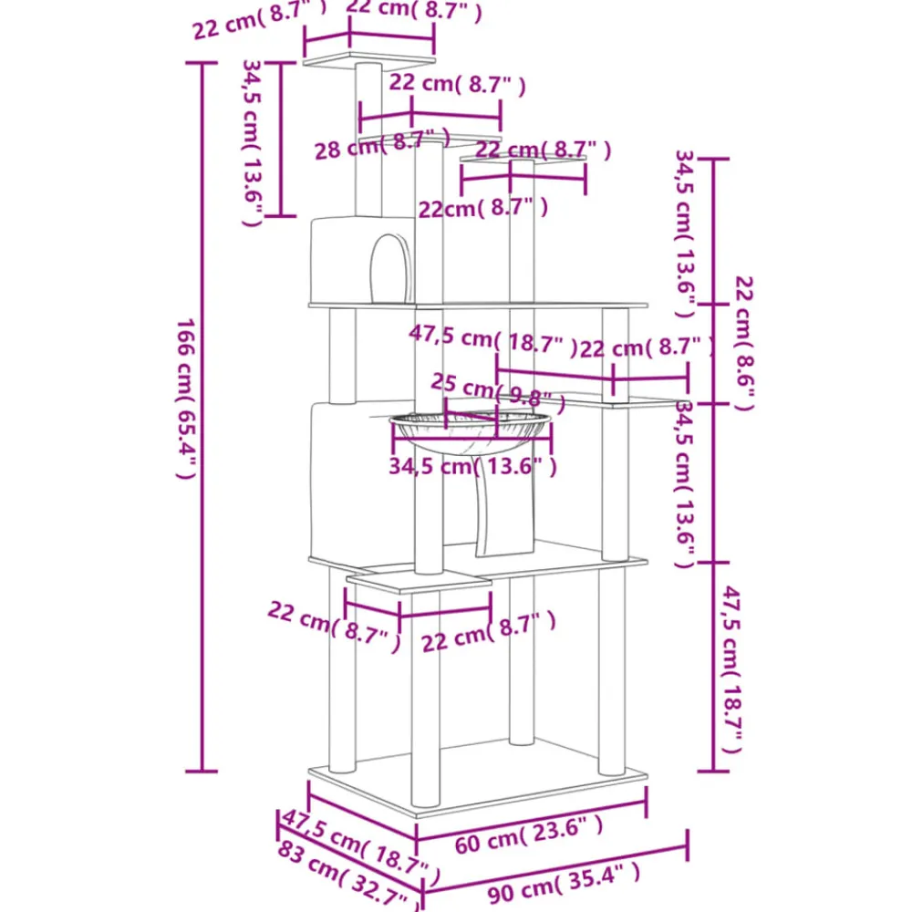 Maison Exclusive Arbres À Chat Et Jouets | - Arbre à chat avec griffoirs en sisal crème 166 cm