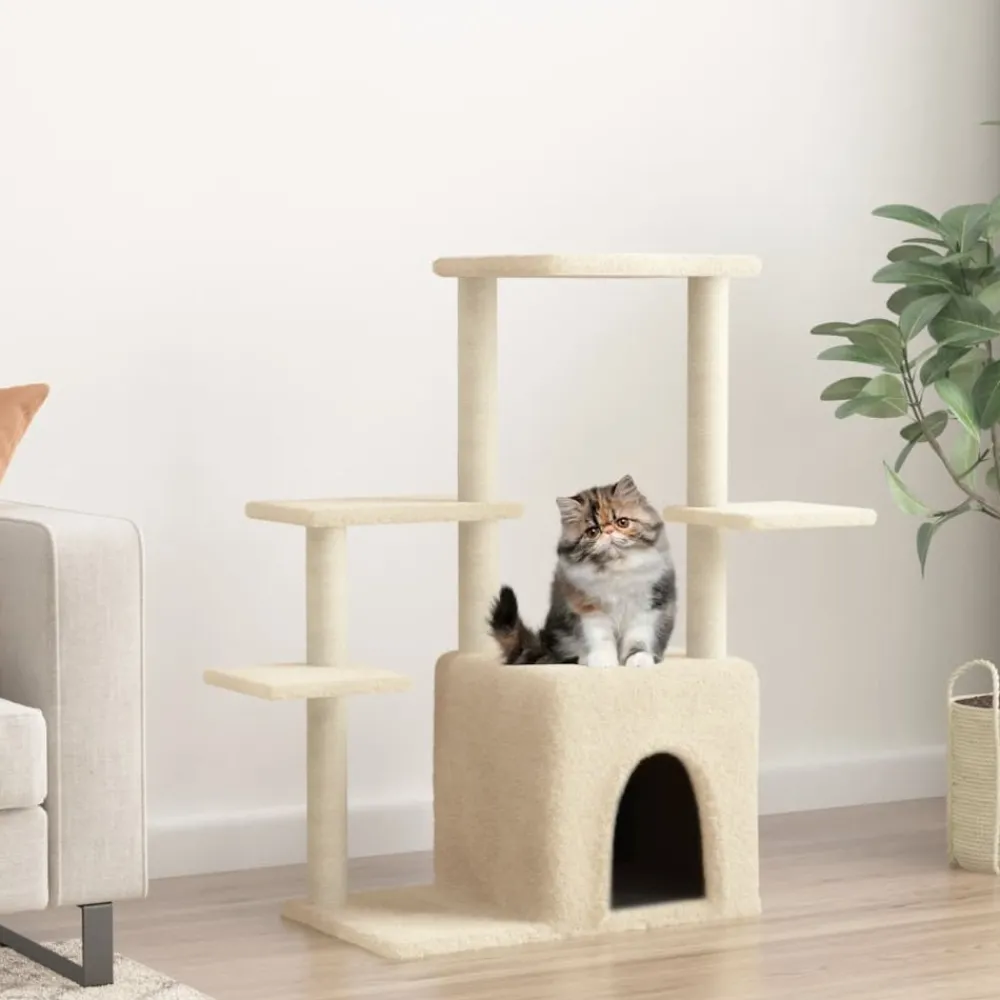 Maison Exclusive Arbres À Chat Et Jouets | - Arbre à chat avec griffoirs en sisal crème 144,5 cm