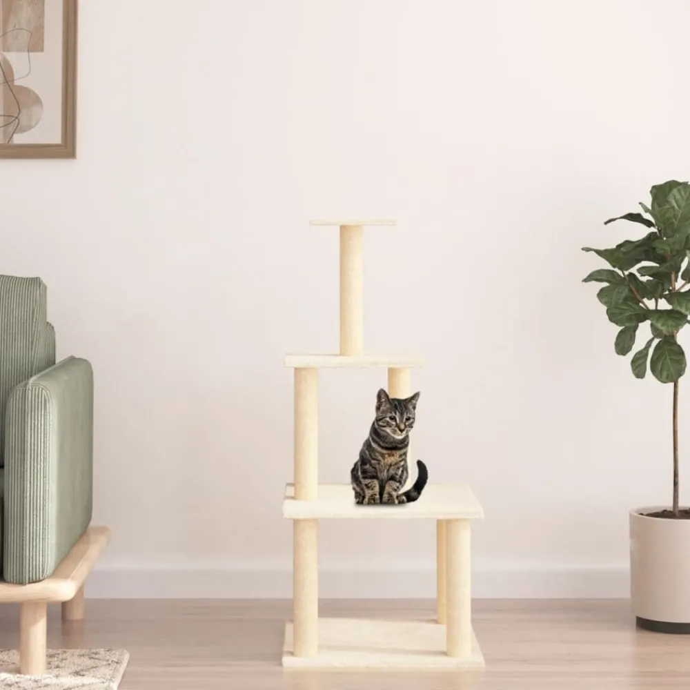 Maison Exclusive Arbres À Chat Et Jouets | - Arbre à chat avec griffoirs en sisal crème 111 cm