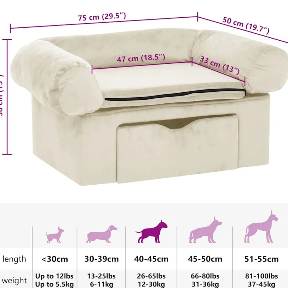 Maison Exclusive - Canapé pour chien avec tiroir crème 75x50x38 cm peluche