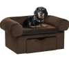 Maison Exclusive Niches, Paniers Et Transports | - Canapé pour chien avec tiroir marron 75x50x38 cm peluche