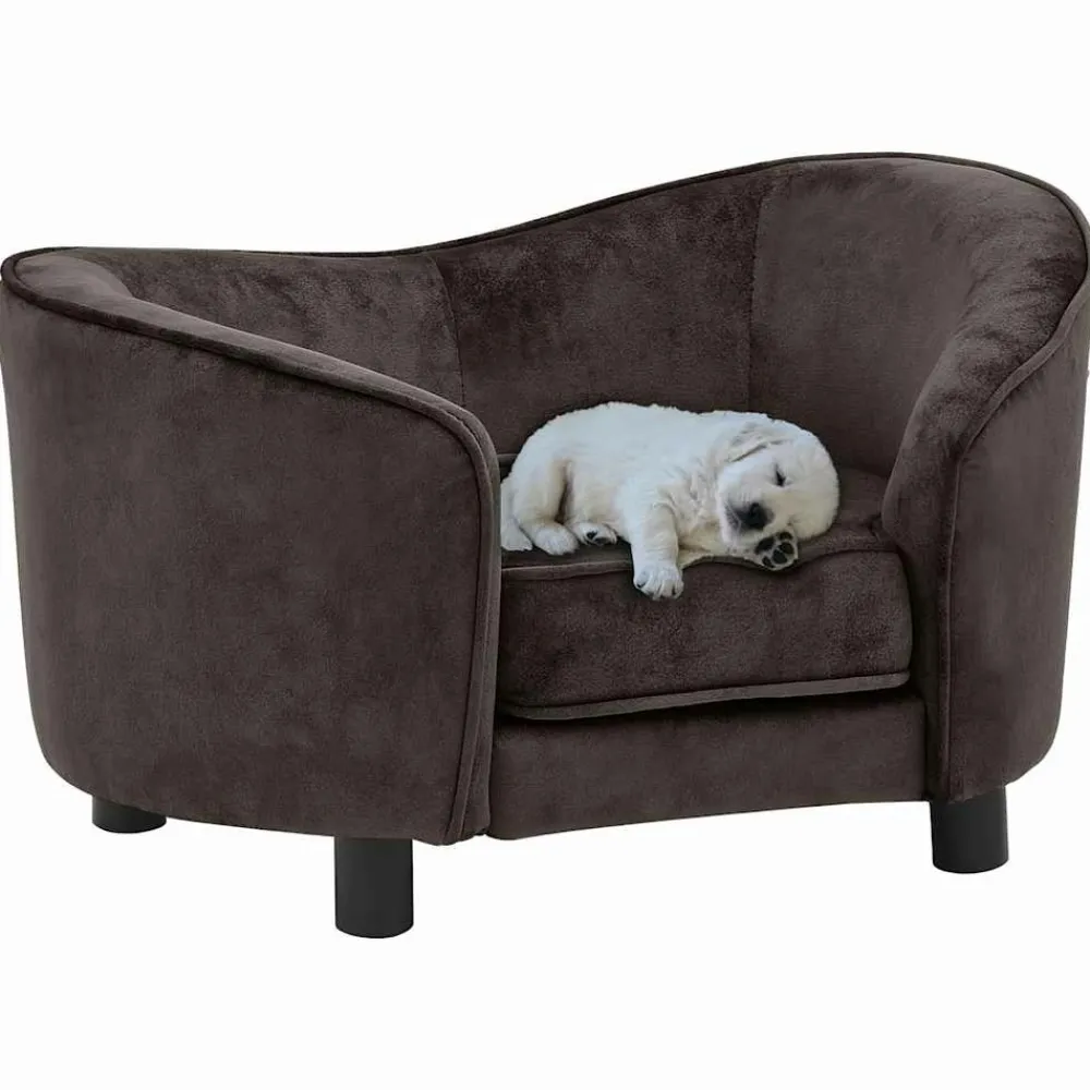 Maison Exclusive Niches, Paniers Et Transports | - Canapé pour chien marron 69x49x40 cm peluche