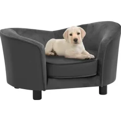 Maison Exclusive Niches, Paniers Et Transports | - Canapé pour chien gris foncé 69x49x40 cm peluche et similicuir