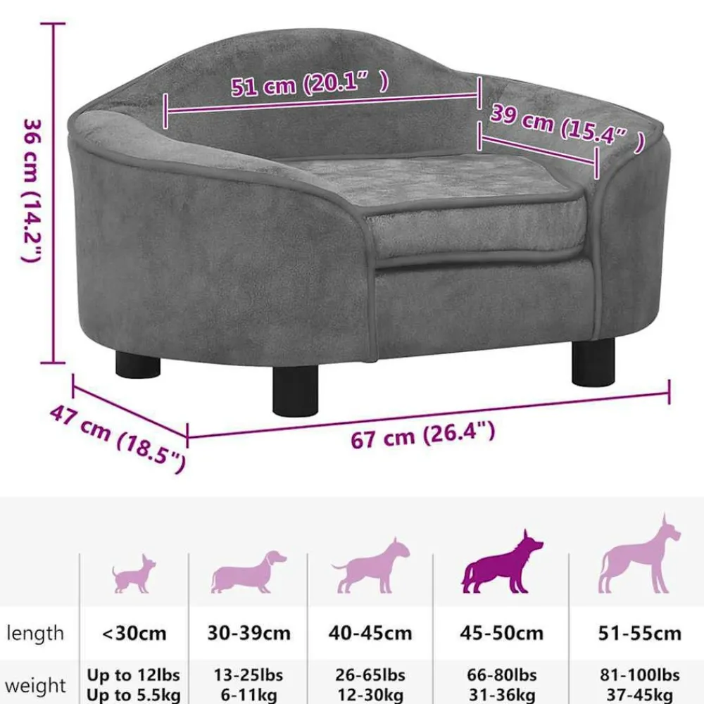Maison Exclusive - Canapé pour chien gris 67x47x36 cm peluche Sale