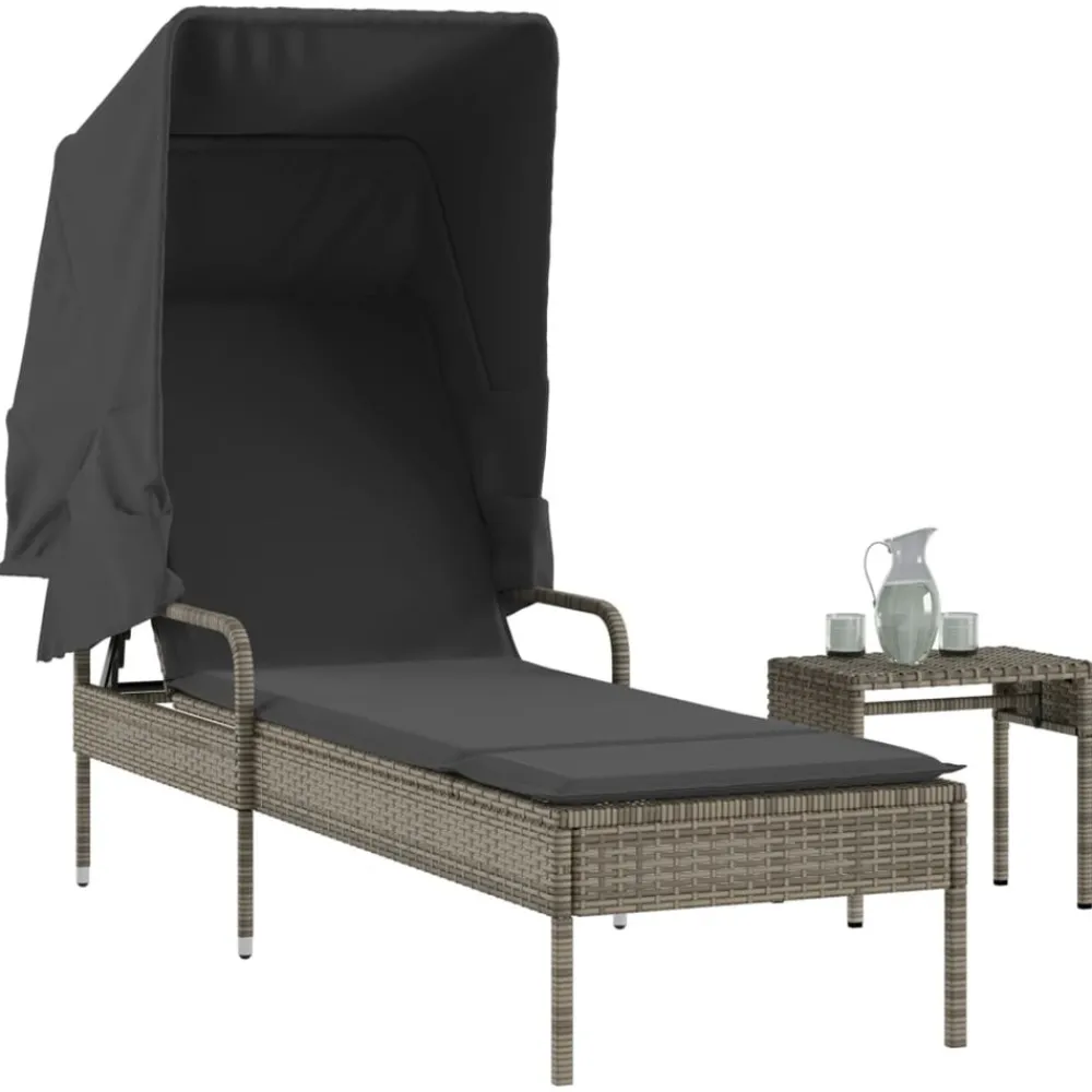 Maison Exclusive Bains De Soleil, Transats Et Hamacs | - Chaise longue avec auvent et table gris résine tressée