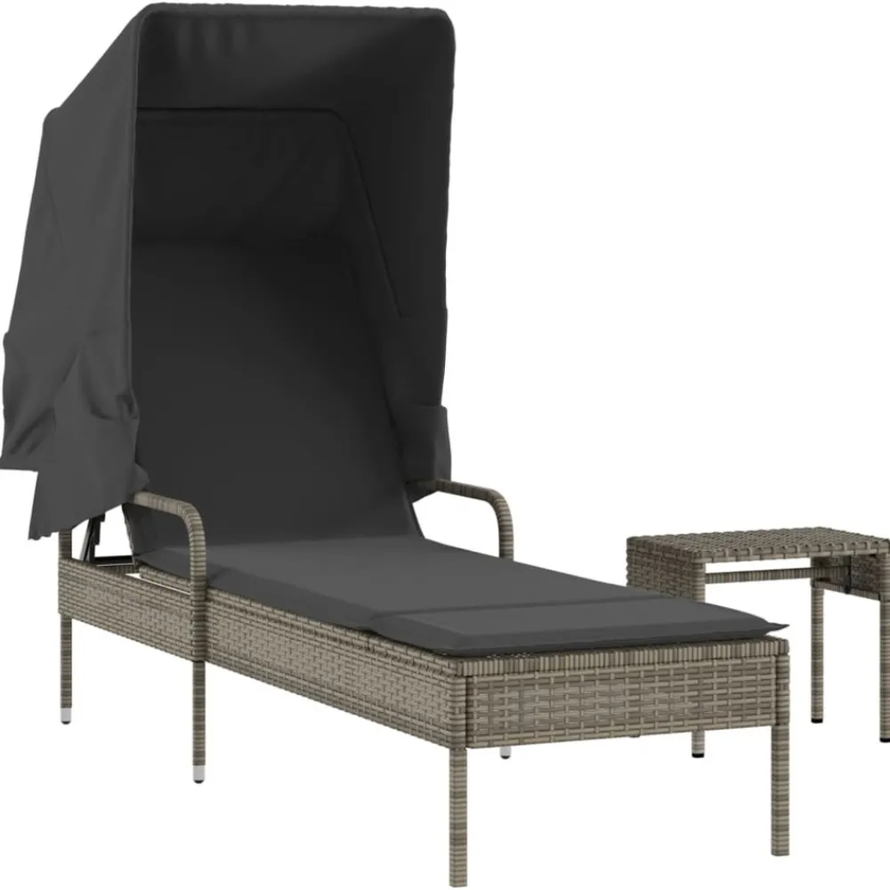 Maison Exclusive Bains De Soleil, Transats Et Hamacs | - Chaise longue avec auvent et table gris résine tressée