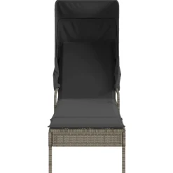 Maison Exclusive Bains De Soleil, Transats Et Hamacs | - Chaise longue avec auvent et table gris résine tressée
