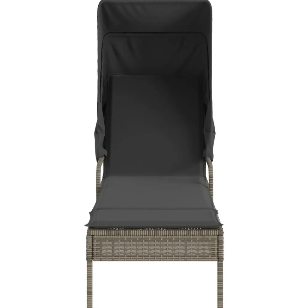 Maison Exclusive Bains De Soleil, Transats Et Hamacs | - Chaise longue avec auvent et table gris résine tressée