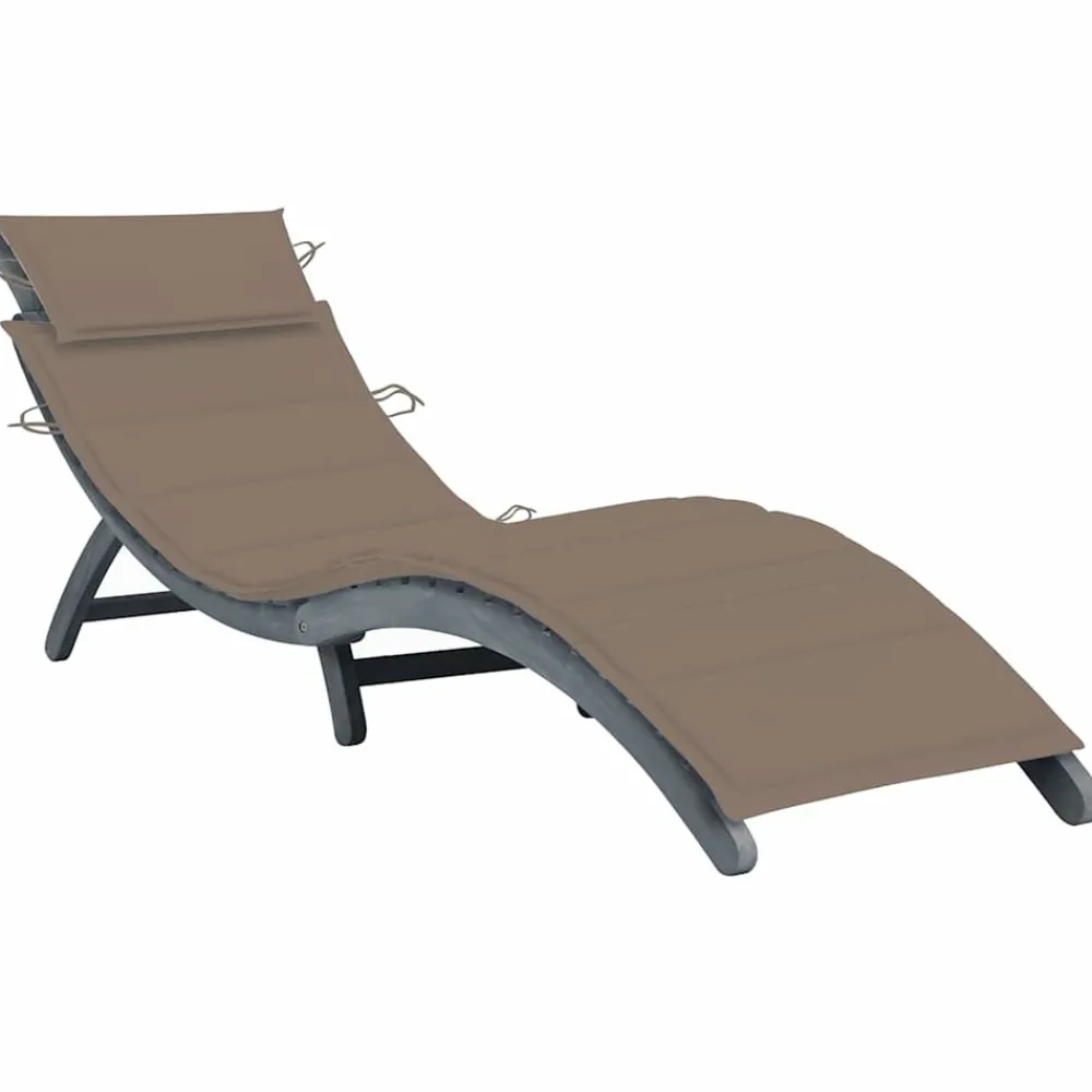 Maison Exclusive Bains De Soleil, Transats Et Hamacs | - Chaise longue avec coussin gris bois d'acacia solide