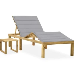 Maison Exclusive Bains De Soleil, Transats Et Hamacs | - Chaise longue de jardin avec table et coussin pin imprégné