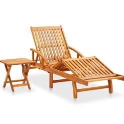 Maison Exclusive Bains De Soleil, Transats Et Hamacs | - Chaise longue de jardin avec table et coussin bois d'acacia