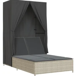 Maison Exclusive - Chaise longue double avec toit et rideaux gris clair poly rotin Sale