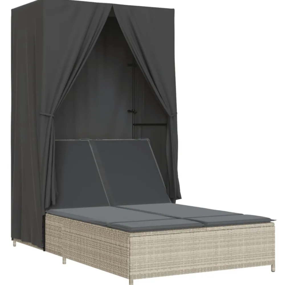Maison Exclusive - Chaise longue double avec toit et rideaux gris clair poly rotin Sale
