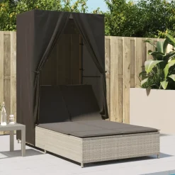 Maison Exclusive - Chaise longue double avec toit et rideaux gris clair poly rotin Sale