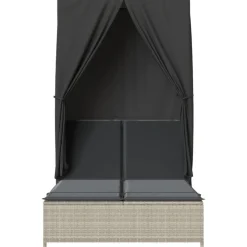 Maison Exclusive - Chaise longue double avec toit et rideaux gris clair poly rotin Sale