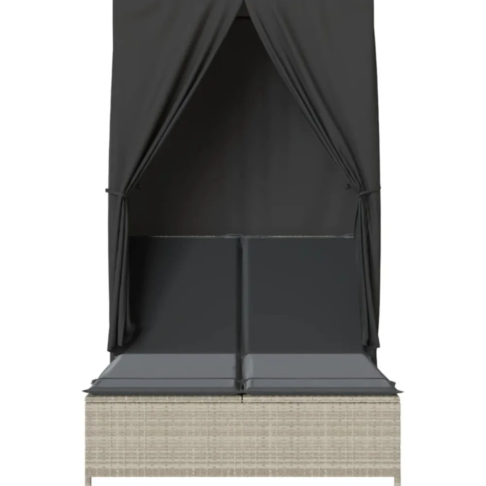 Maison Exclusive - Chaise longue double avec toit et rideaux gris clair poly rotin Sale