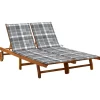 Maison Exclusive Bains De Soleil, Transats Et Hamacs | - Chaise longue de jardin 2 places avec coussins acacia solide