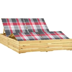 Maison Exclusive Bains De Soleil, Transats Et Hamacs | - Chaise longue double avec coussins bois de pin imprégné