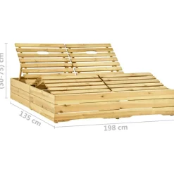 Maison Exclusive Bains De Soleil, Transats Et Hamacs | - Chaise longue double avec coussins bois de pin imprégné