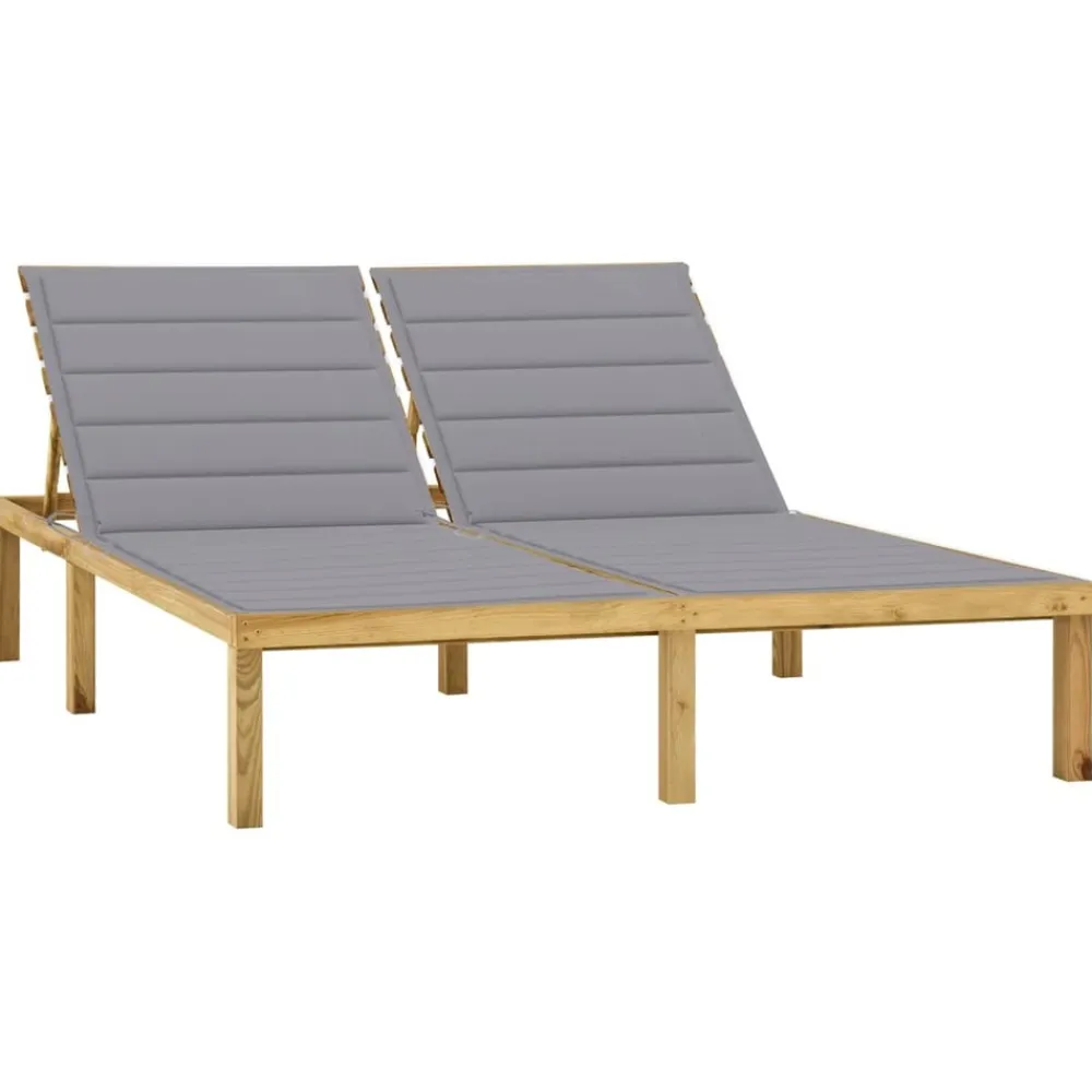 Maison Exclusive Bains De Soleil, Transats Et Hamacs | - Chaise longue double et coussins gris bois de pin imprégné