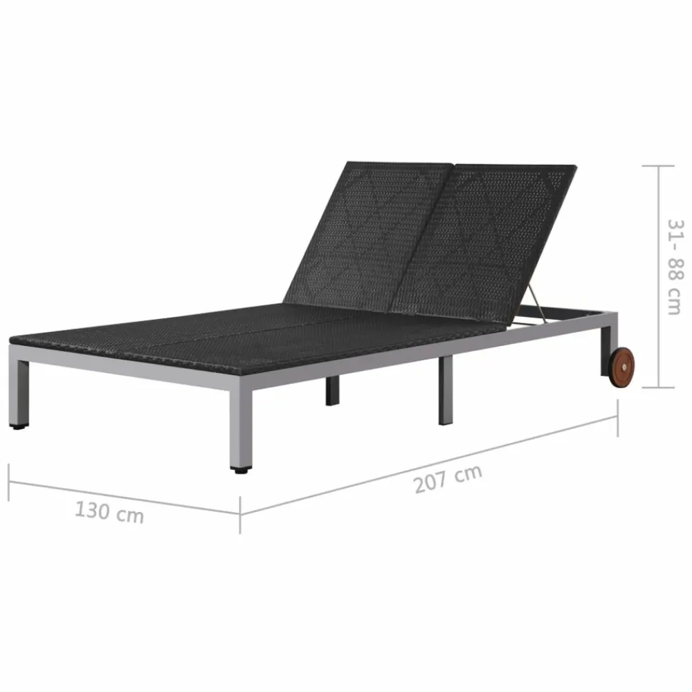 Maison Exclusive - Chaise longue double avec roues résine tressée noir