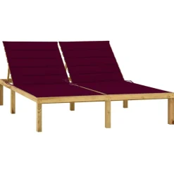 Maison Exclusive Bains De Soleil, Transats Et Hamacs | - Chaise longue double et coussins bordeaux bois de pin imprégné