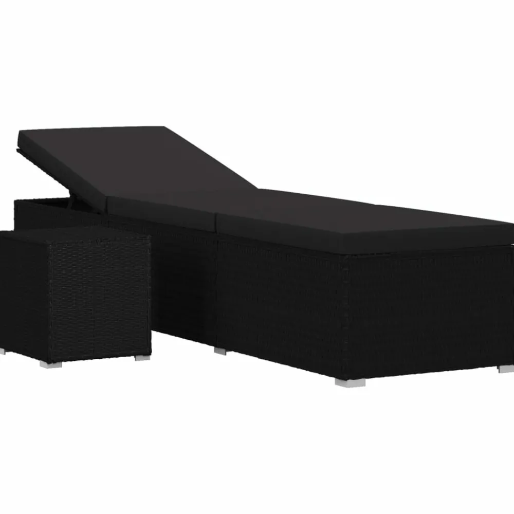 Maison Exclusive Bains De Soleil, Transats Et Hamacs | - Chaise longue avec coussin et table à thé résine tressée noir