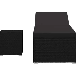Maison Exclusive Bains De Soleil, Transats Et Hamacs | - Chaise longue avec coussin et table à thé résine tressée noir