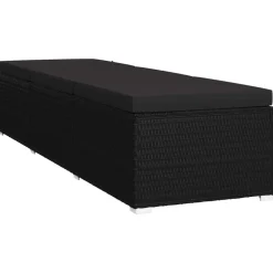 Maison Exclusive Bains De Soleil, Transats Et Hamacs | - Chaise longue avec coussin et table à thé résine tressée noir