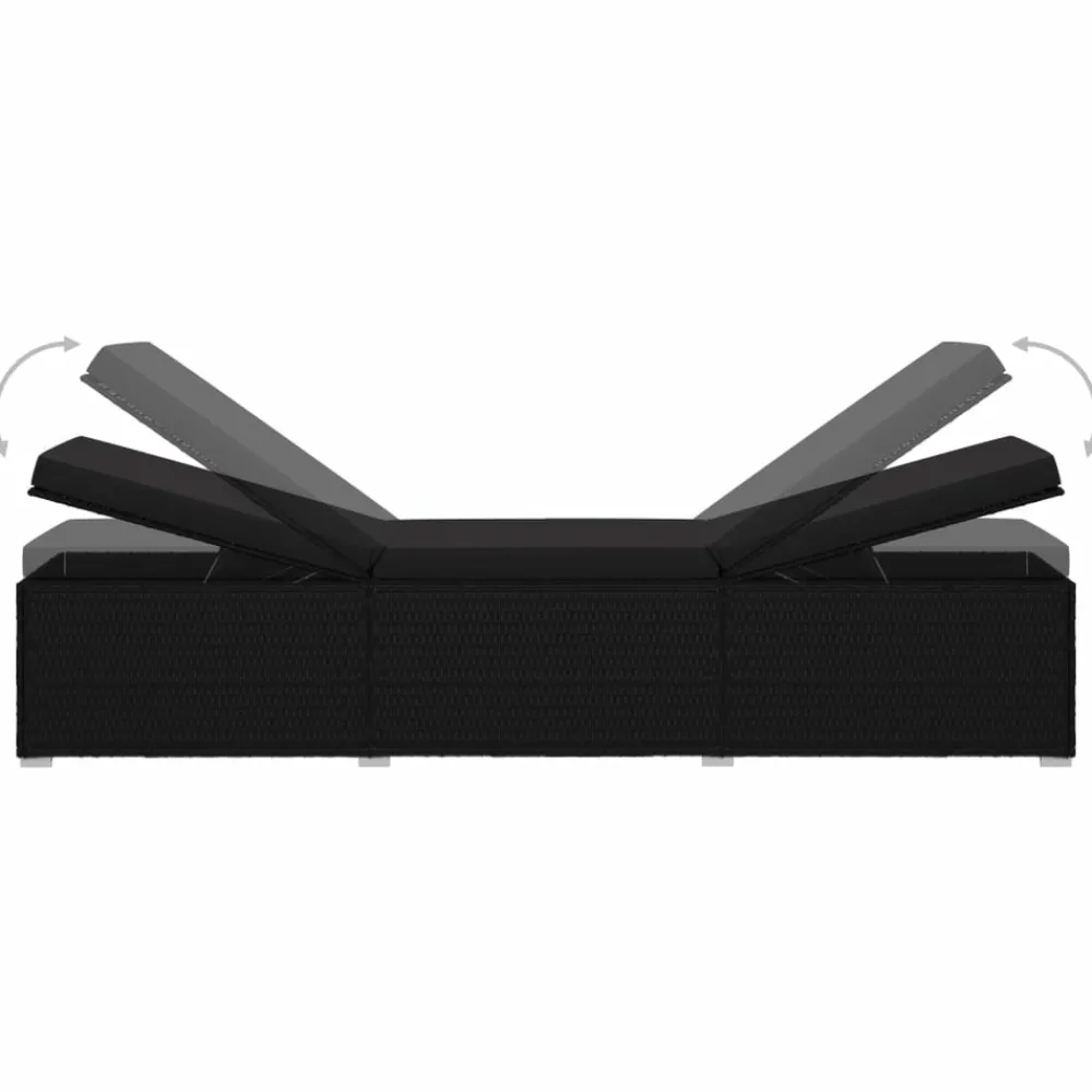 Maison Exclusive Bains De Soleil, Transats Et Hamacs | - Chaise longue avec coussin et table à thé résine tressée noir
