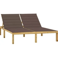 Maison Exclusive Bains De Soleil, Transats Et Hamacs | - Chaise longue double et coussins taupe bois de pin imprégné