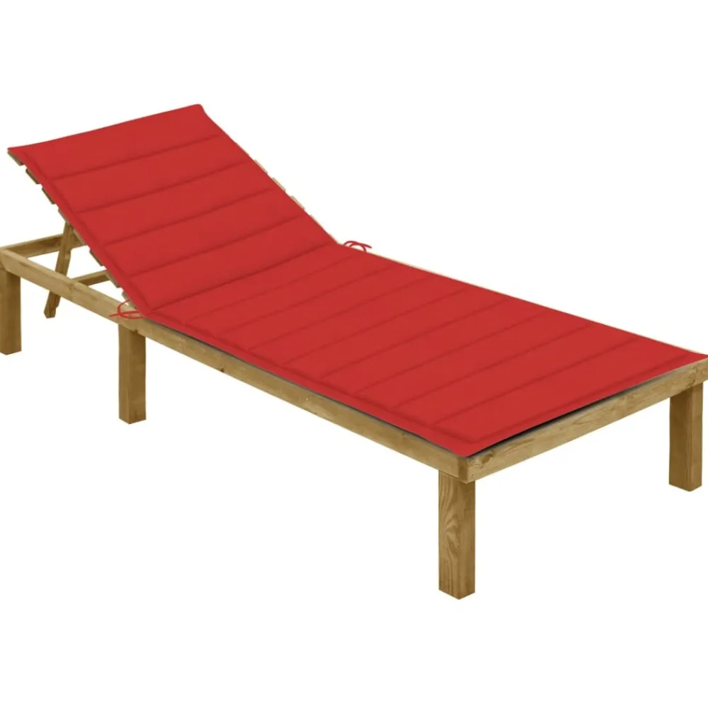 Maison Exclusive Bains De Soleil, Transats Et Hamacs | - Chaise longue avec coussin rouge bois de pin imprégné