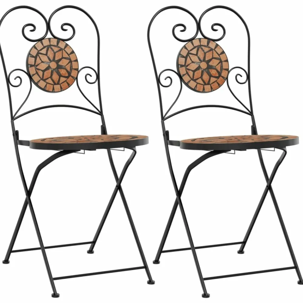 Maison Exclusive Tables Et Chaises De Jardin | - Chaises de bistrot pliables lot de 2 terre cuite céramique