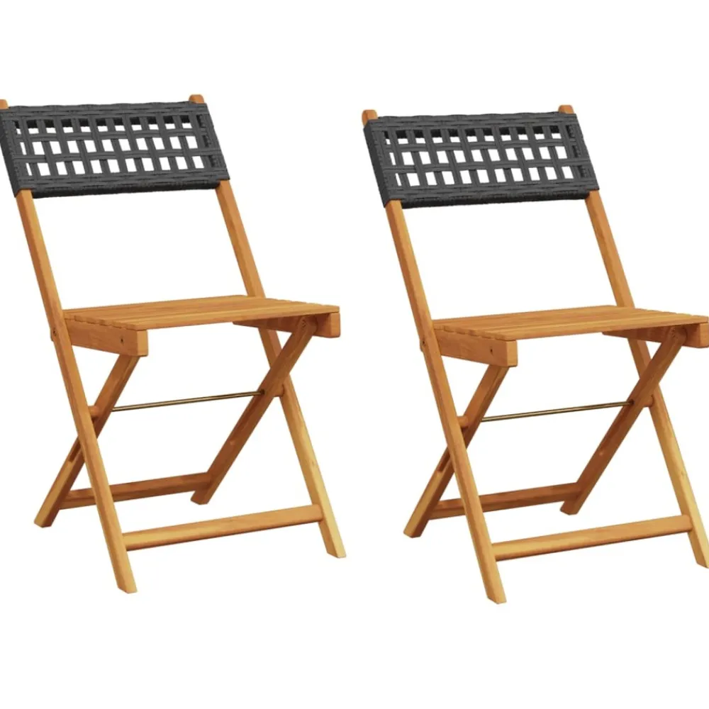 Maison Exclusive Tables Et Chaises De Jardin | - Chaises de bistrot lot de 2 noir bois massif d'acacia et rotin