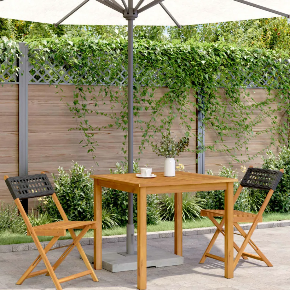 Maison Exclusive Tables Et Chaises De Jardin | - Chaises de bistrot lot de 2 noir bois massif d'acacia et rotin