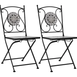 Maison Exclusive Tables Et Chaises De Jardin | - Chaises de bistrot mosaïque 2 pcs gris
