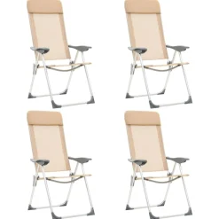 Maison Exclusive Tables Et Chaises De Jardin | - Chaises de camping pliables lot de 4 crème aluminium