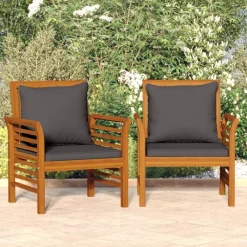 Maison Exclusive - Chaises de canapé coussins gris foncé lot de 2 acacia massif Clearance