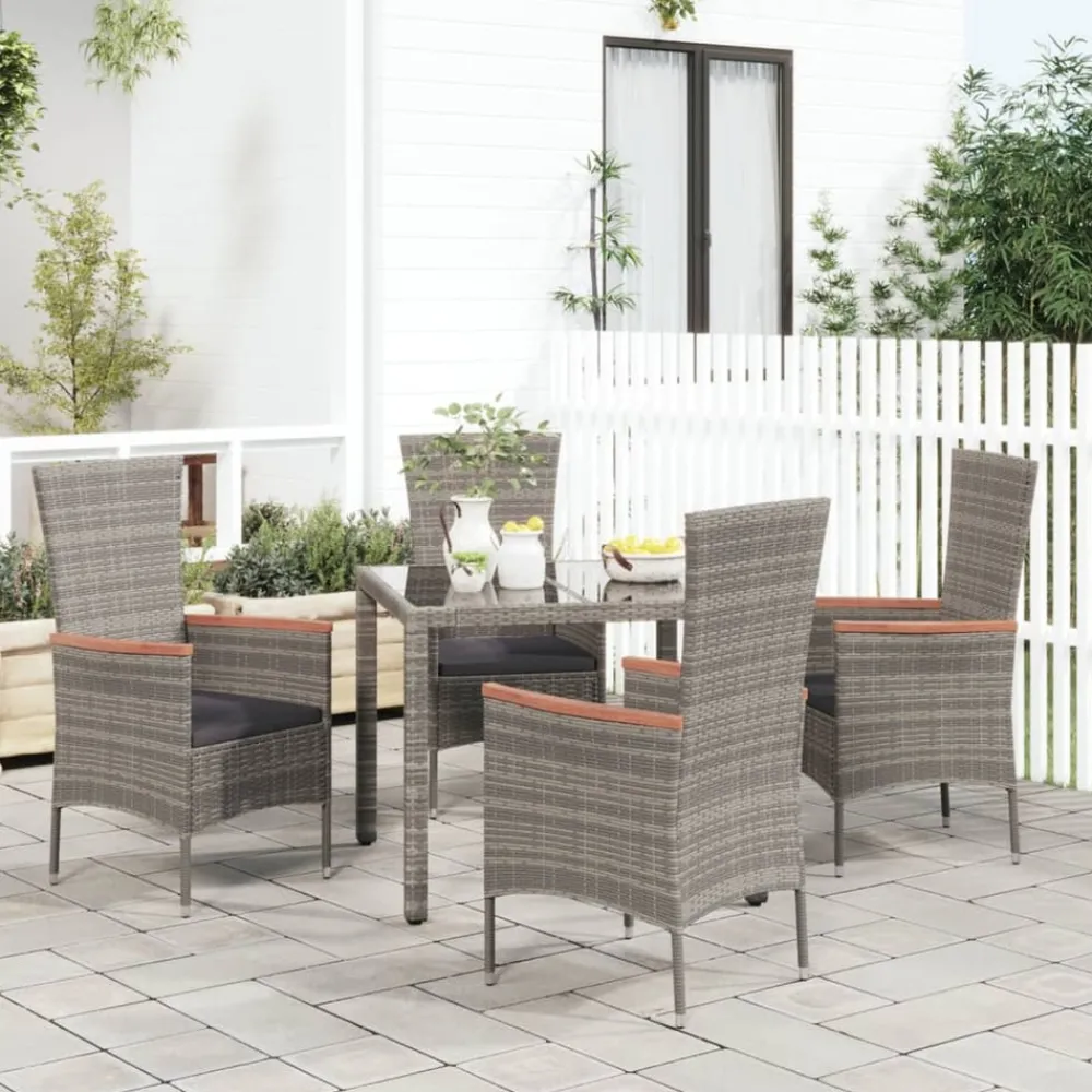Maison Exclusive Tables Et Chaises De Jardin | - Chaises de jardin avec coussins lot de 4 résine tressée gris